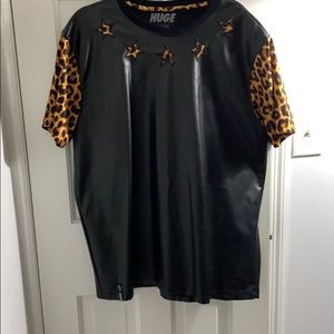 Men faux leather tshirt